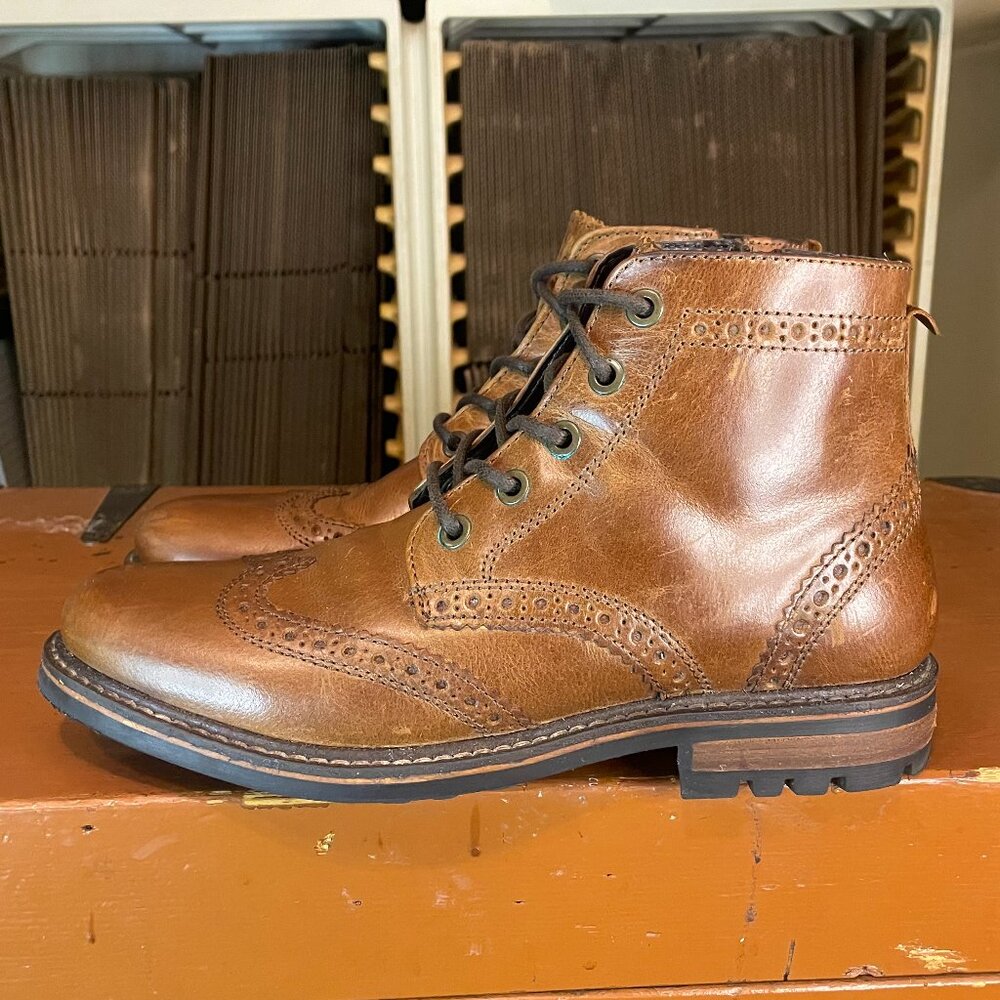 CREVO Speak Easier Men's Size 9.5 Brown Leather Oxford Side Zip Ankle Boots